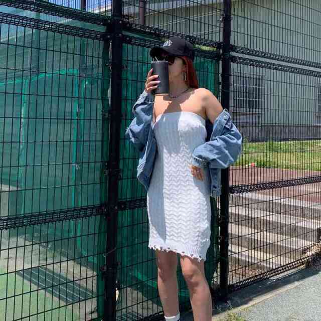 ケーブルニットベアミニワンピース
