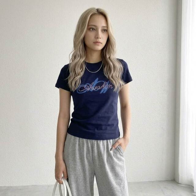 ピンクストーンロゴチビTシャツ