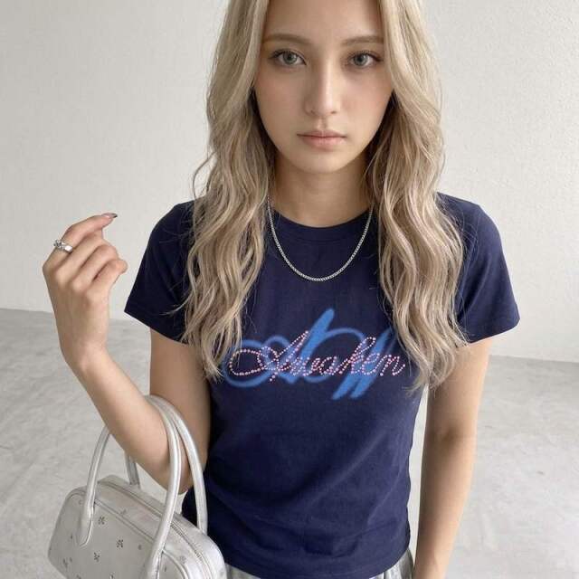 ピンクストーンロゴチビTシャツ