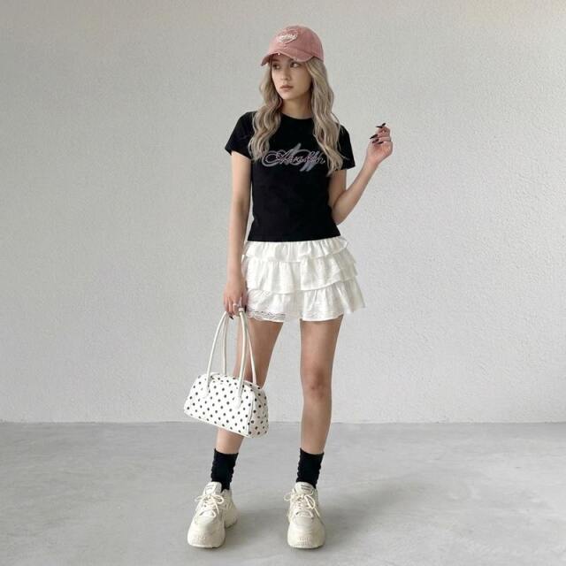 ピンクストーンロゴチビTシャツ