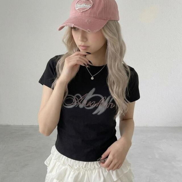 ピンクストーンロゴチビTシャツ