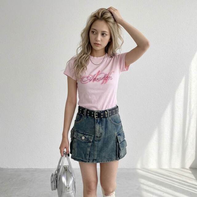 ピンクストーンロゴチビTシャツ