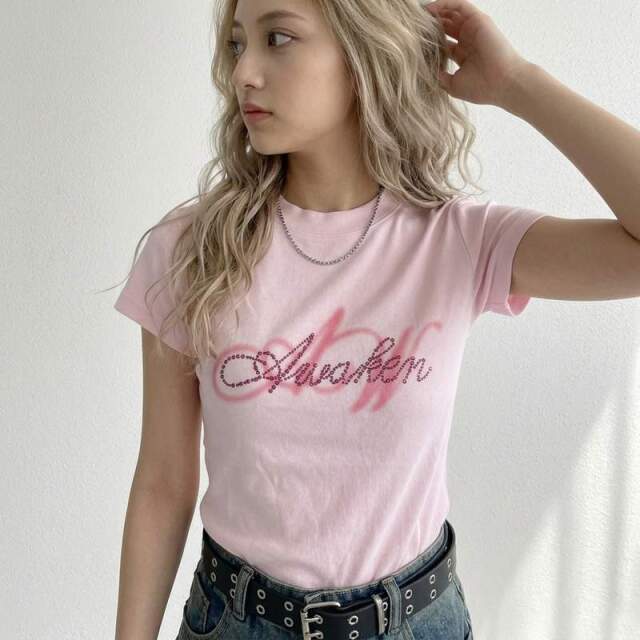 ピンクストーンロゴチビTシャツ