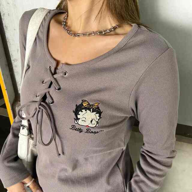 BETTYBOOPレースアップリブTシャツ