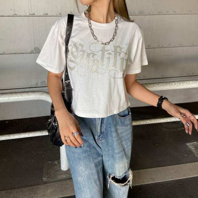 ラインストーンショートTシャツ