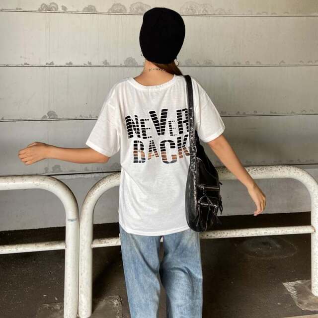 バック透けロゴビッグTシャツ