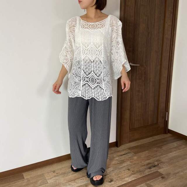 セルフカット楊柳ワイドパンツ