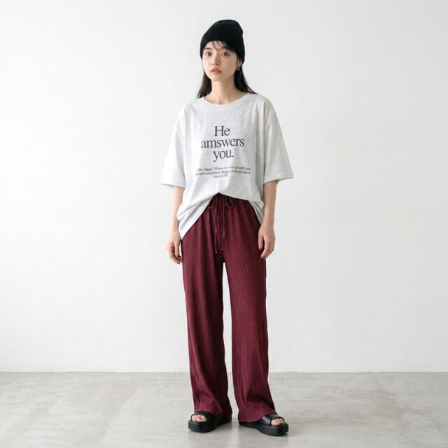 セルフカット楊柳ワイドパンツ