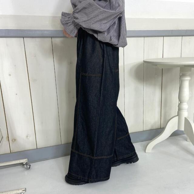 デニム切替ワイドパンツ
