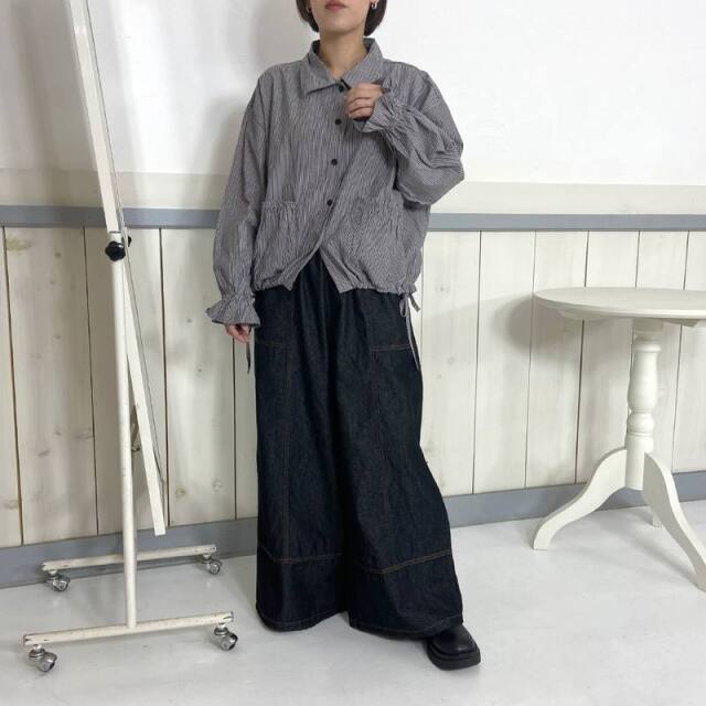 デニム切替ワイドパンツ