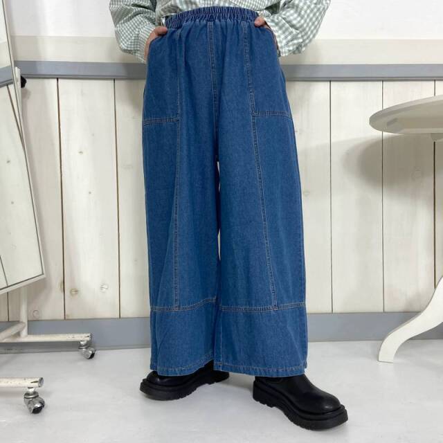 デニム切替ワイドパンツ