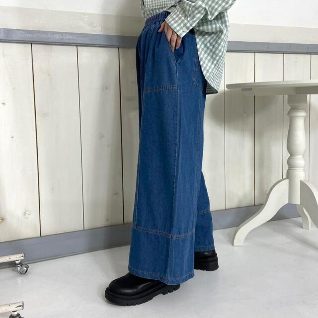 デニム切替ワイドパンツ