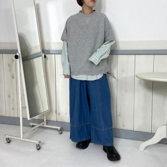 デニム切替ワイドパンツ