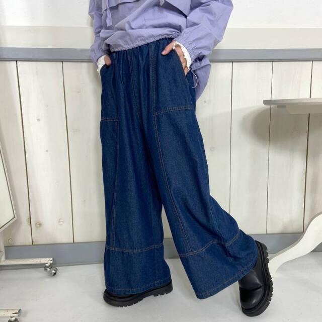 デニム切替ワイドパンツ