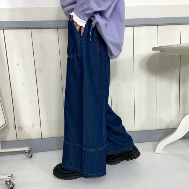 デニム切替ワイドパンツ