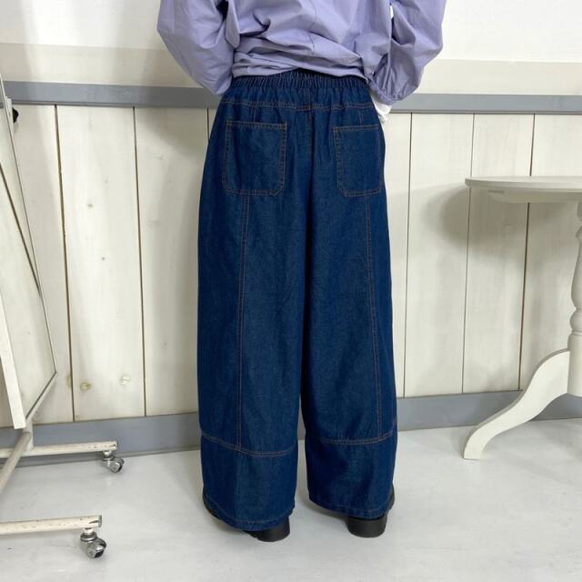 デニム切替ワイドパンツ
