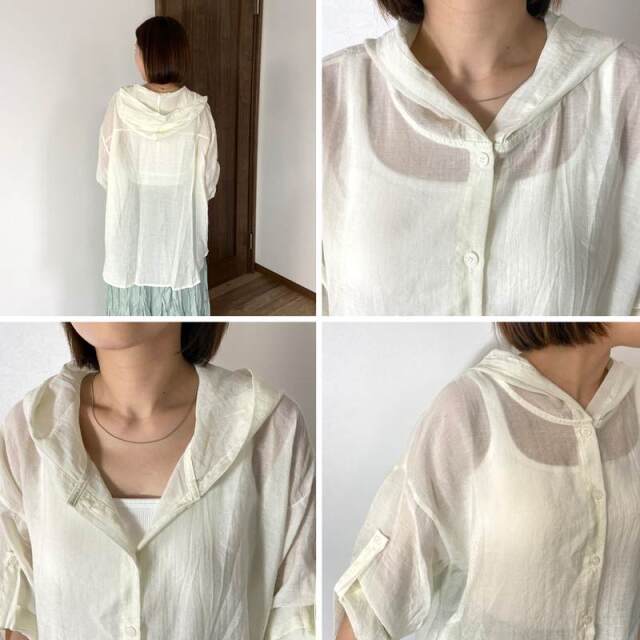 袖ロールシアーフードシャツ