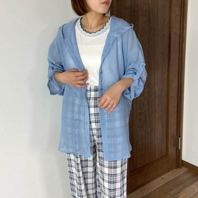 袖ロールシアーフードシャツ