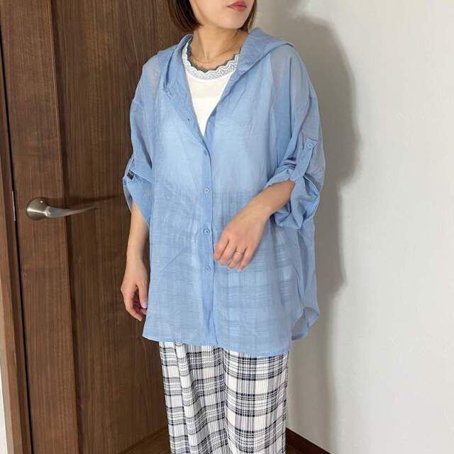 袖ロールシアーフードシャツ