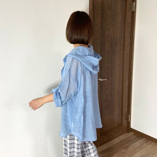 袖ロールシアーフードシャツ