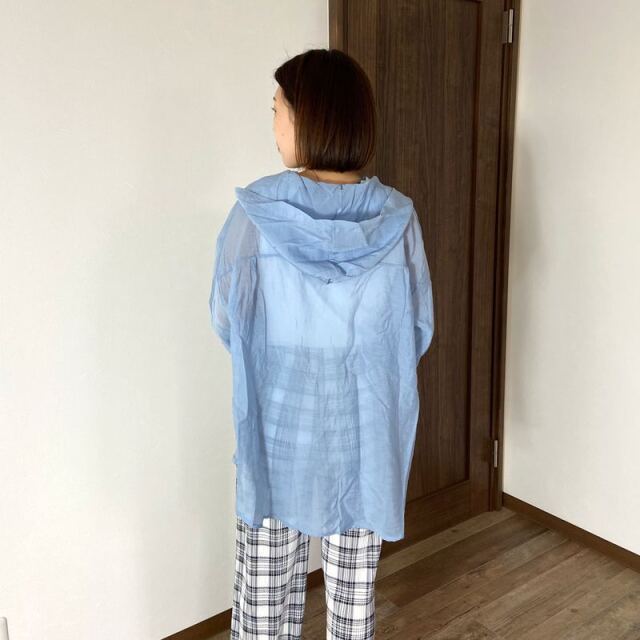 袖ロールシアーフードシャツ