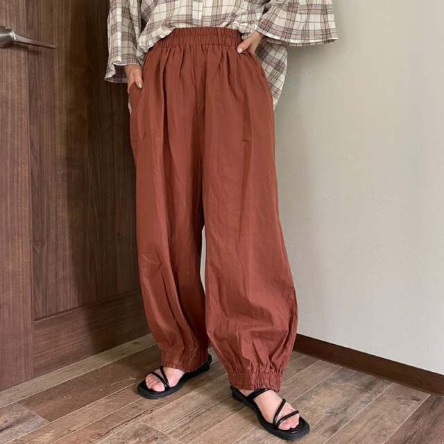 綿麻裾ギャザーパンツ