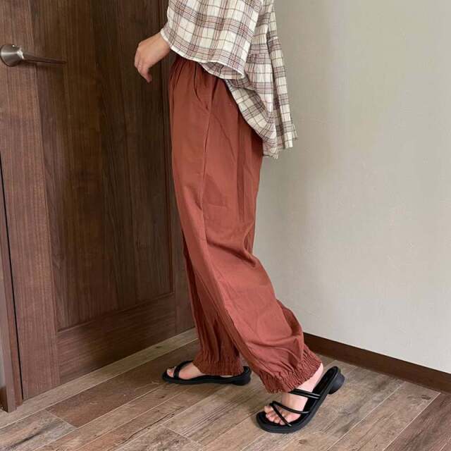 綿麻裾ギャザーパンツ