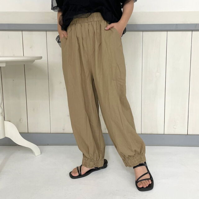 綿麻裾ギャザーパンツ