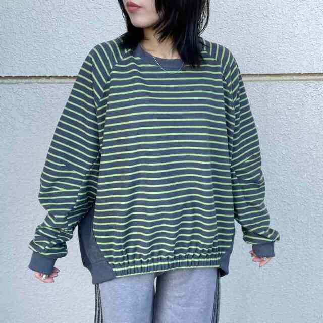 ボーダーコーデュロイ切替プルオーバー