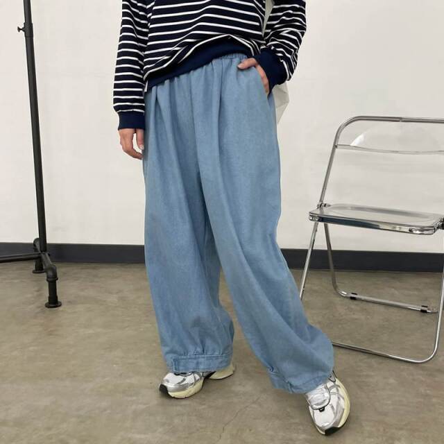 デニム裾ドロストイージーパンツ