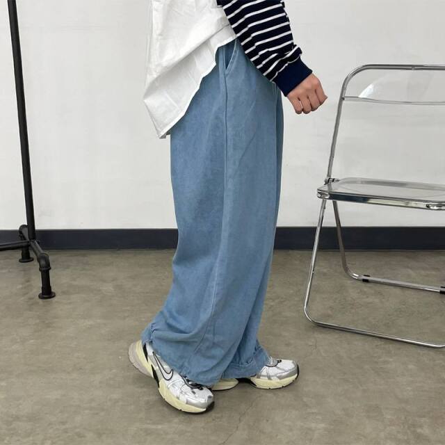 デニム裾ドロストイージーパンツ