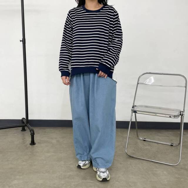 デニム裾ドロストイージーパンツ