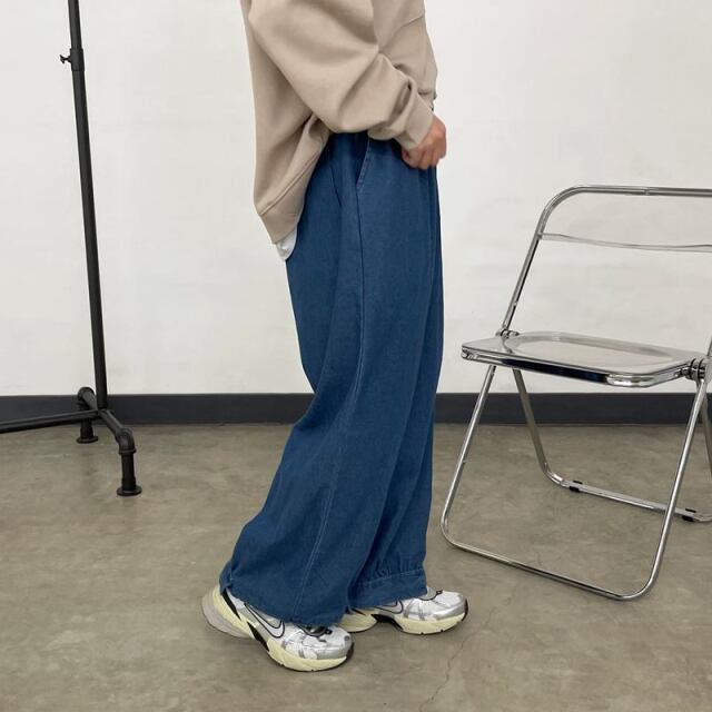 デニム裾ドロストイージーパンツ