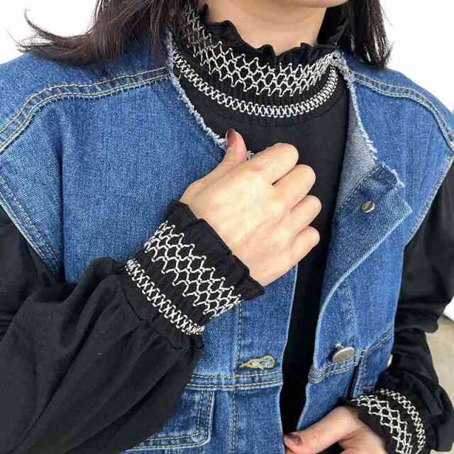 襟袖スモッキングロンT