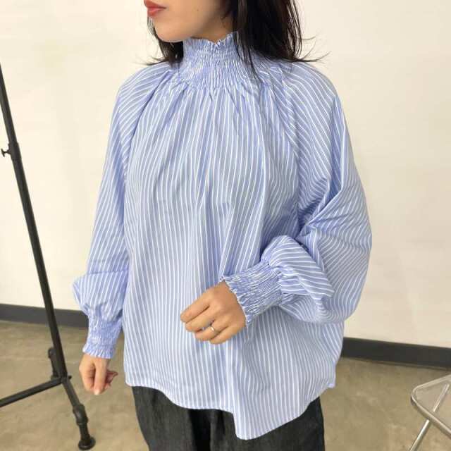 ストライプスモッキングプルオーバー