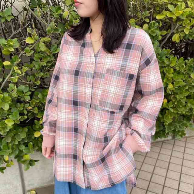 袖リブチェックシャツ