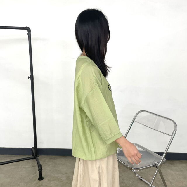 シアー袖切替ロゴプルオーバー