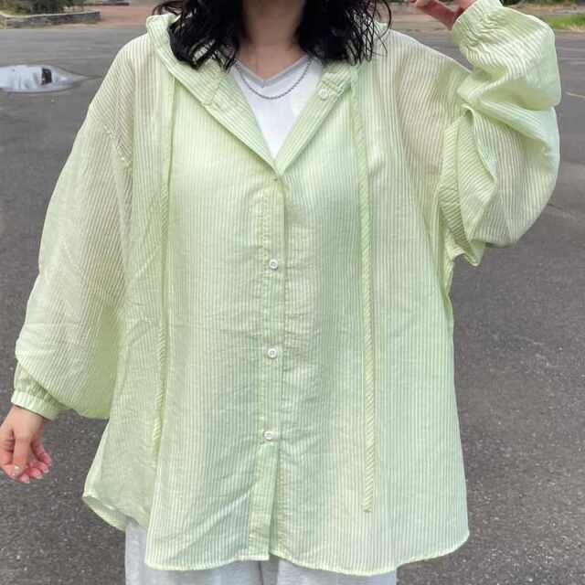 シアーストライプフードシャツ