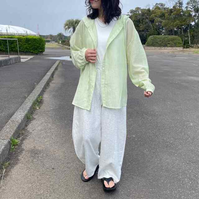 シアーストライプフードシャツ