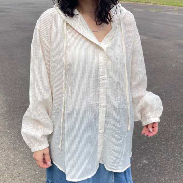 シアーストライプフードシャツ