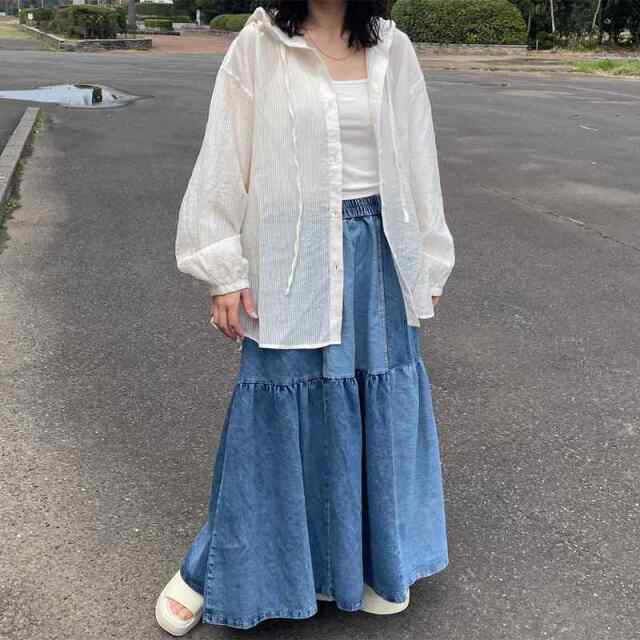 シアーストライプフードシャツ