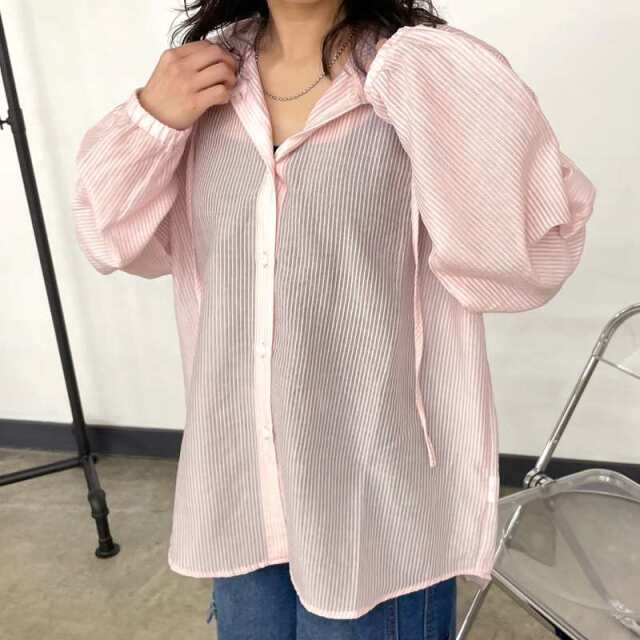 シアーストライプフードシャツ