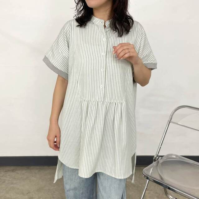 袖リブストライプカフタンチュニック