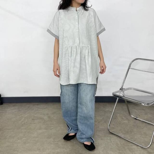 袖リブストライプカフタンチュニック