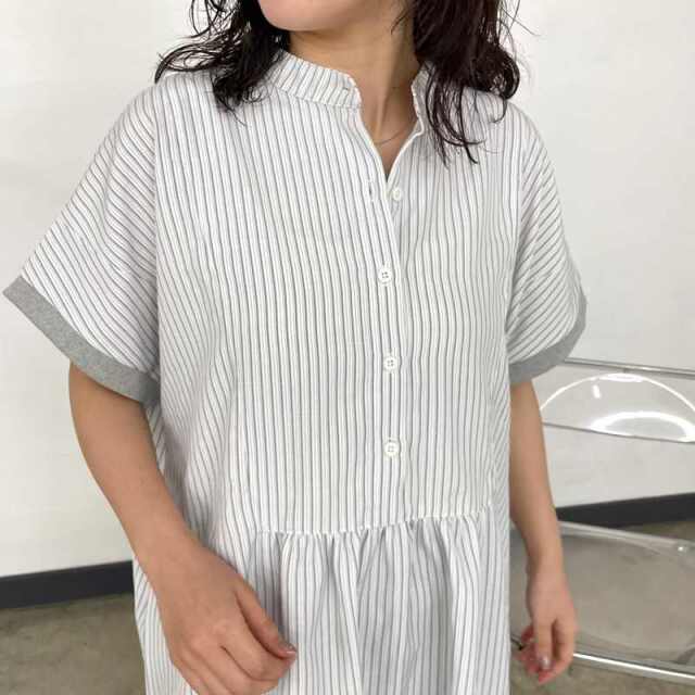 袖リブストライプカフタンチュニック