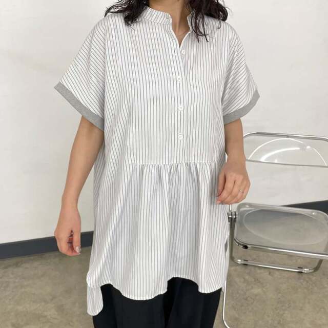 袖リブストライプカフタンチュニック