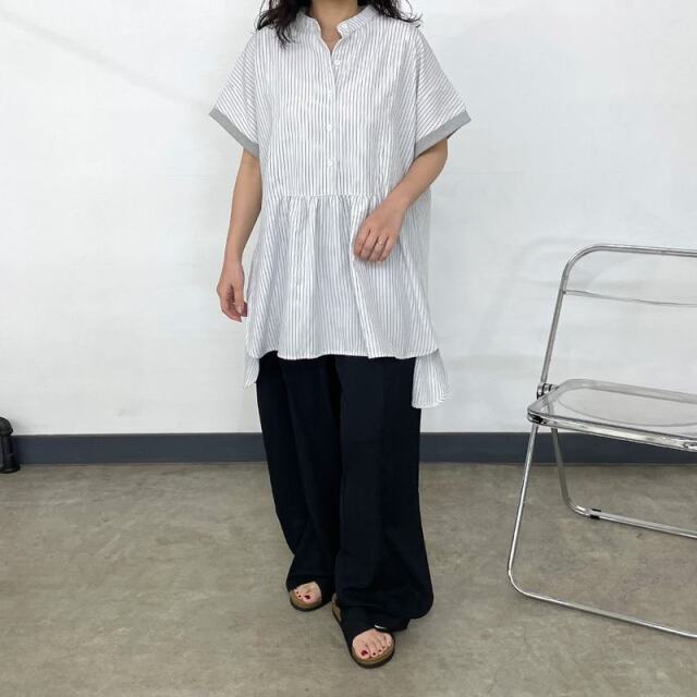 袖リブストライプカフタンチュニック