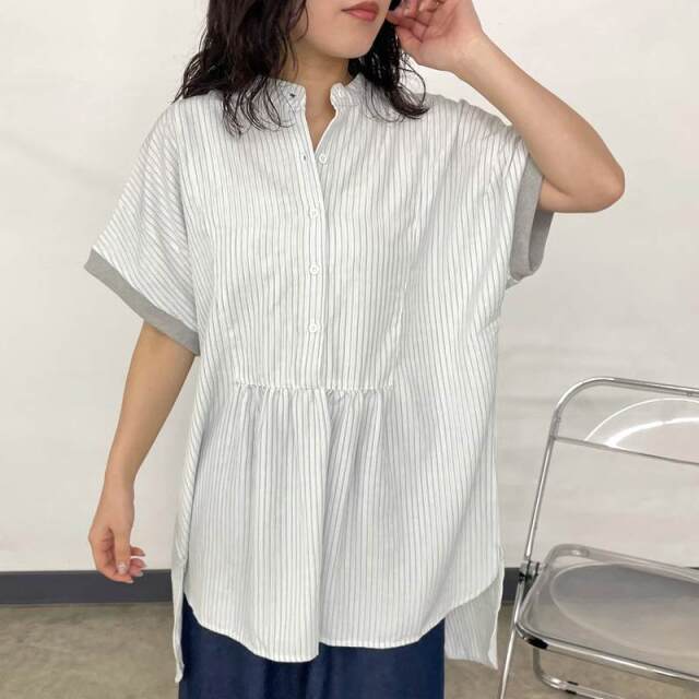 袖リブストライプカフタンチュニック