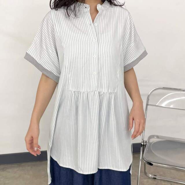 袖リブストライプカフタンチュニック