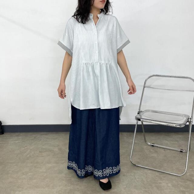 袖リブストライプカフタンチュニック